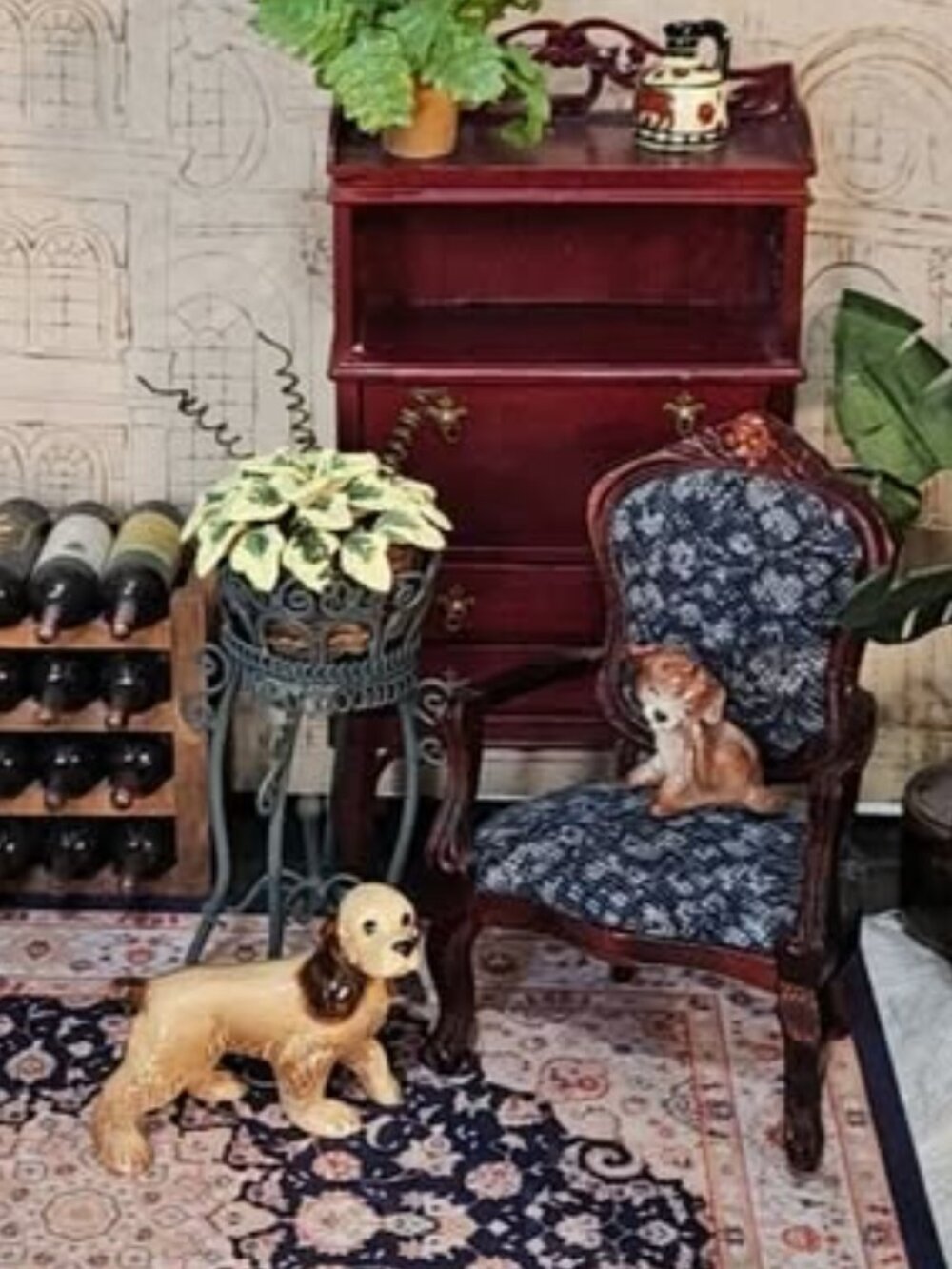 Dollhouse Miniature Armchair Blue Floral 1:12 Scale